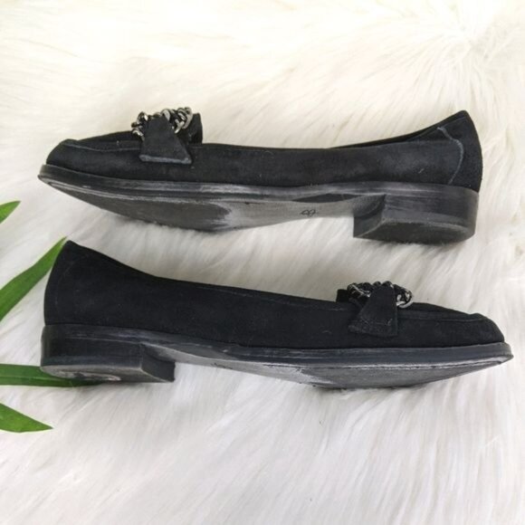 Black Suede Loafers Chunky Maximalist Silver Chain 6 B Makowski Dark Academia - Picture 4 of 8